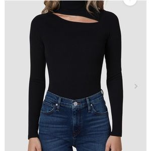 Hudson Jeans Black Mock Turtleneck Cut Out Bodysuit Black Medium